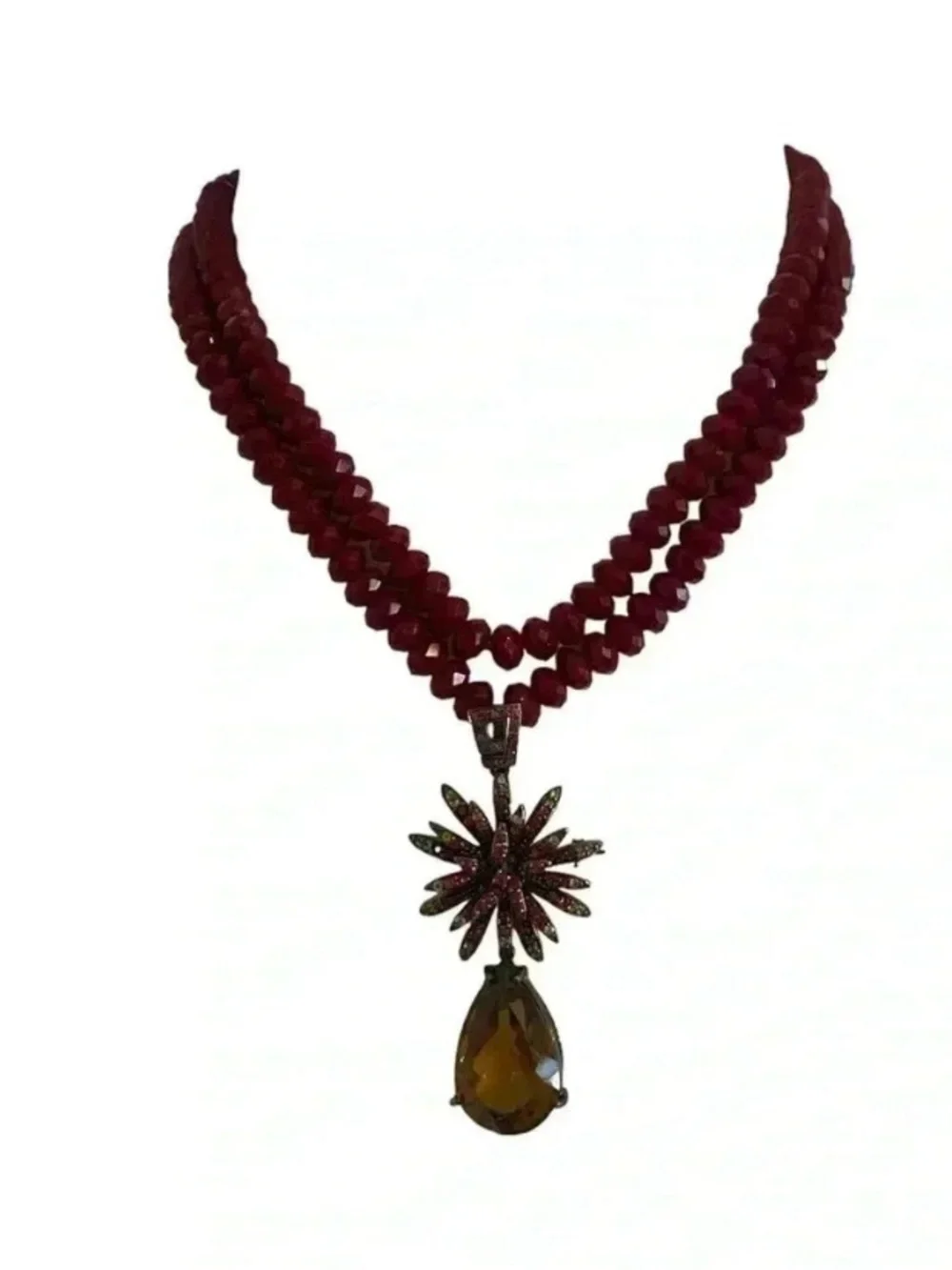 High End Short Beaded Double String Necklace With Removable Pendant Red